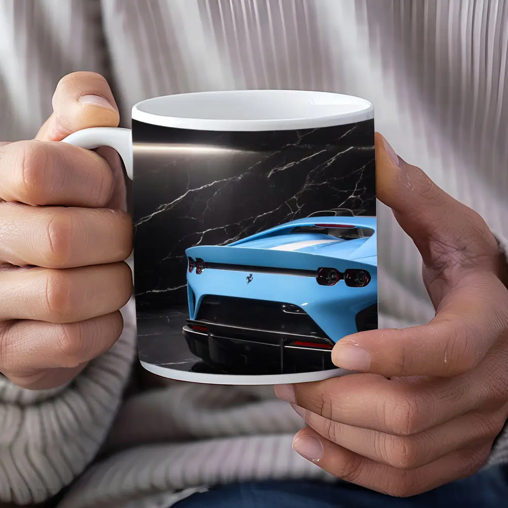Ferrari 812 Competizione Blue Marble Background – Mugs