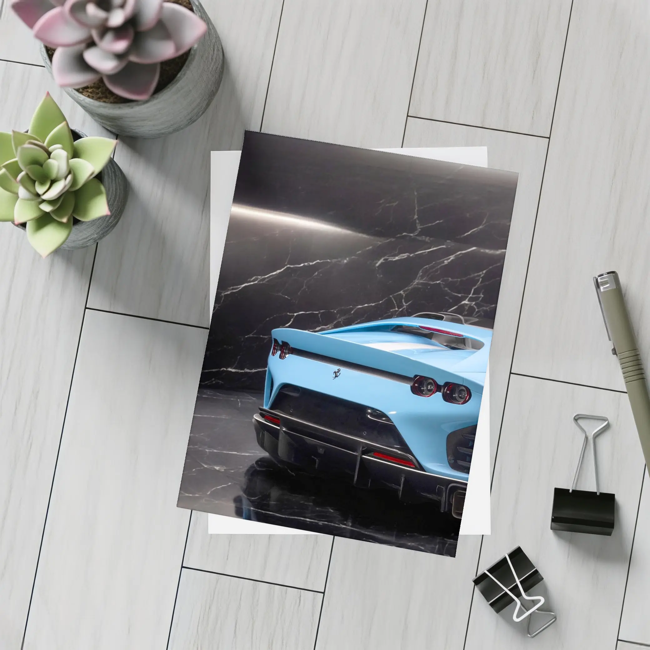 Ferrari 812 Competizione Blue Marble Background – Postcards