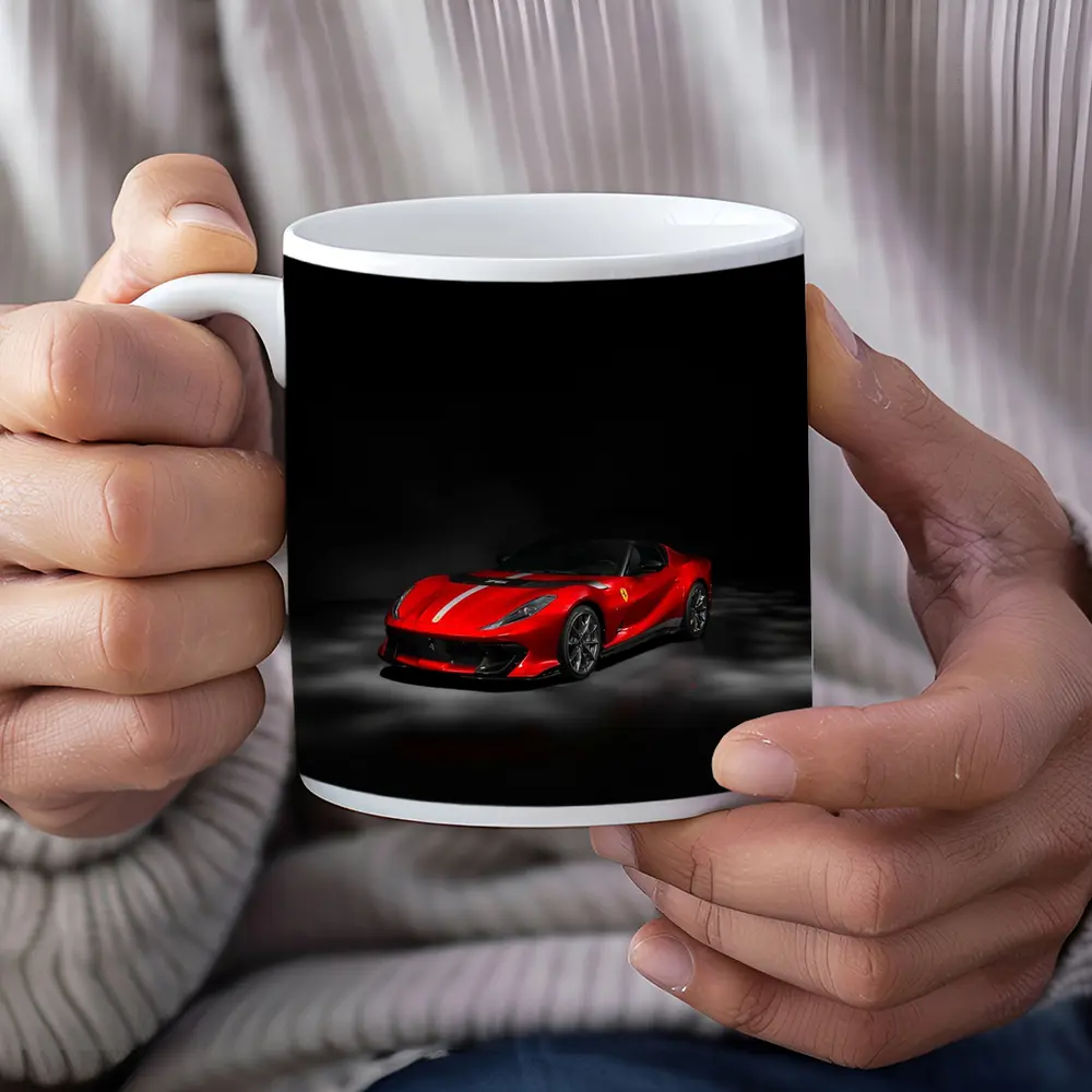Ferrari 812 Competizione Red on Dark Background – Mugs