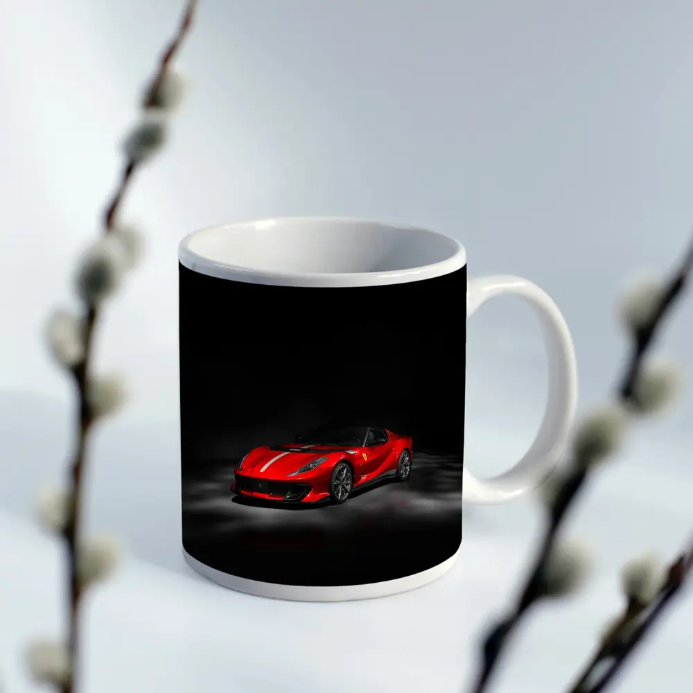 Ferrari 812 Competizione Red on Dark Background – Mugs