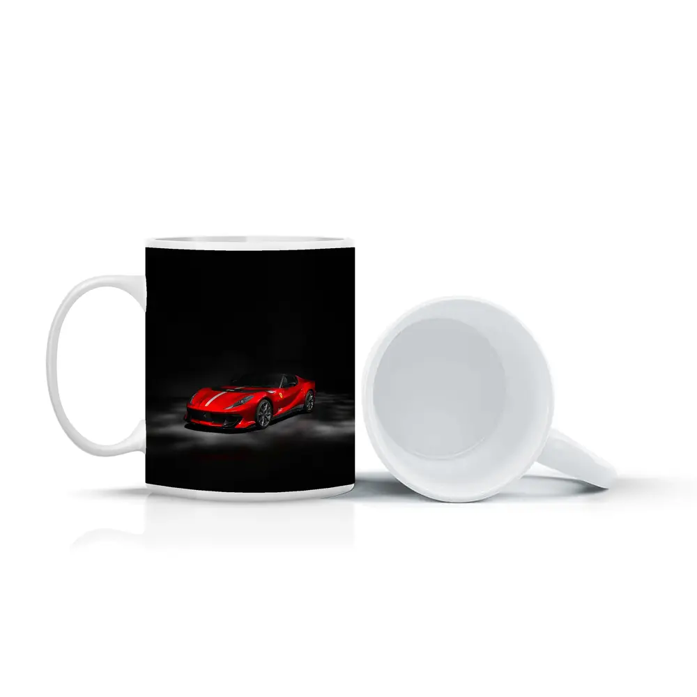 Ferrari 812 Competizione Red on Dark Background – Mugs