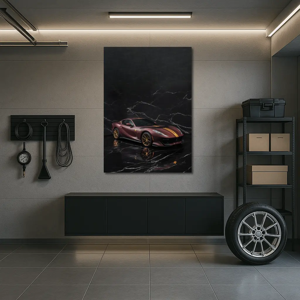 Ferrari 812 Competizione Dark Marble Background – Wall Art