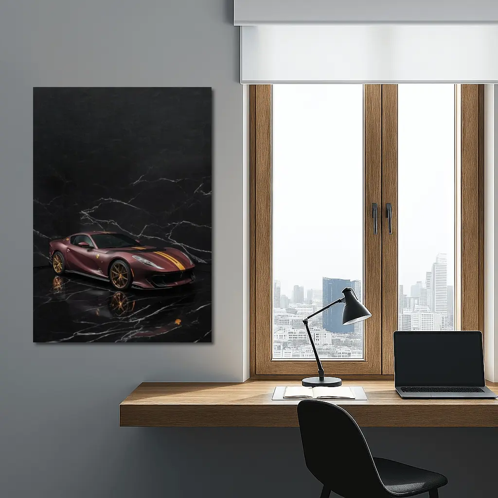 Ferrari 812 Competizione Dark Marble Background – Wall Art