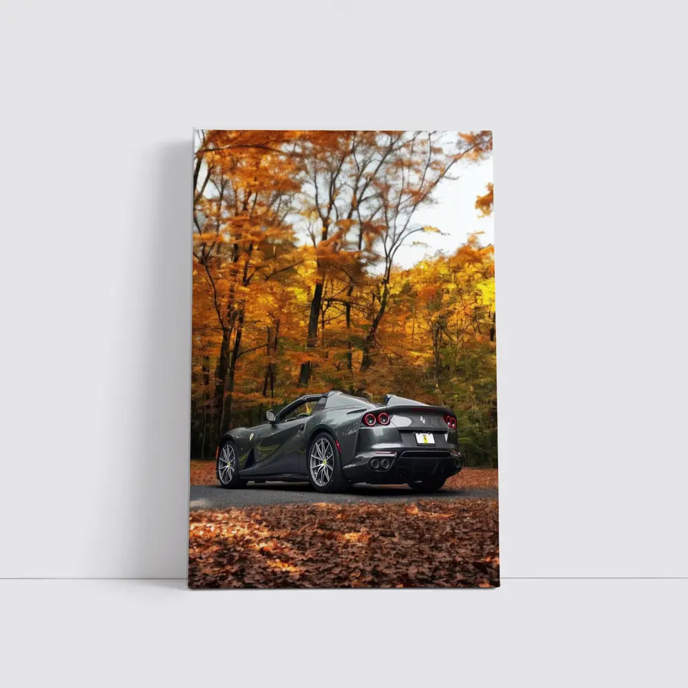 Ferrari 812 GTS Gray Autumn Forest Road – Wall Art