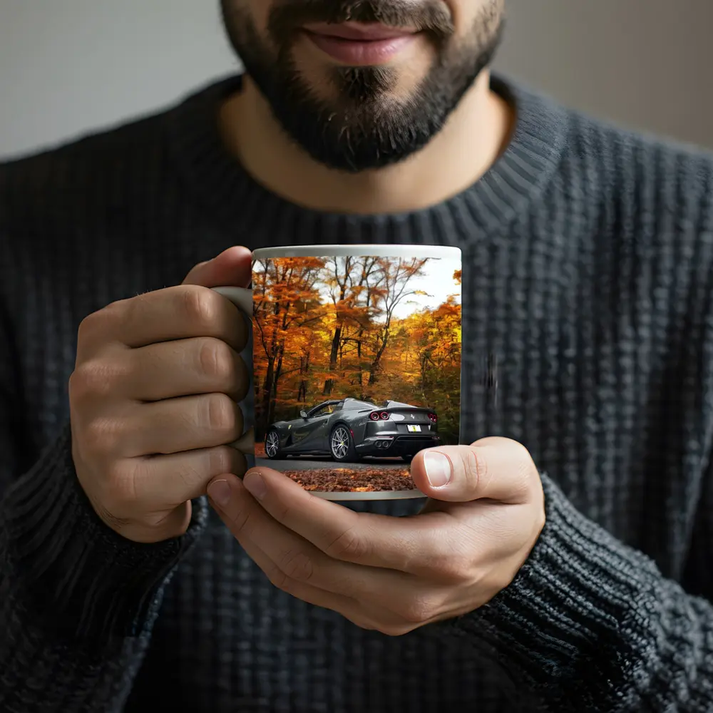 Ferrari 812 GTS Gray Autumn Forest Road – Mugs