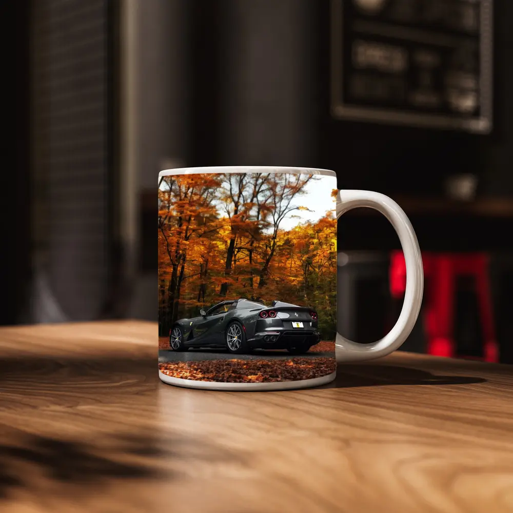Ferrari 812 GTS Gray Autumn Forest Road – Mugs