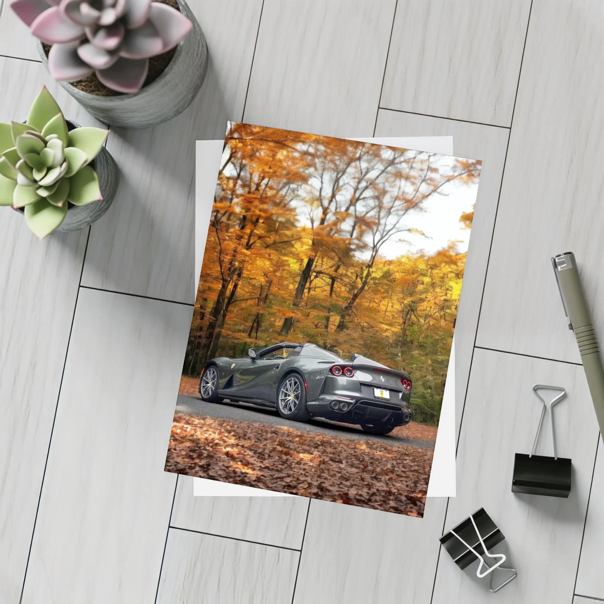 Ferrari 812 GTS Gray Autumn Forest Road – Postcards