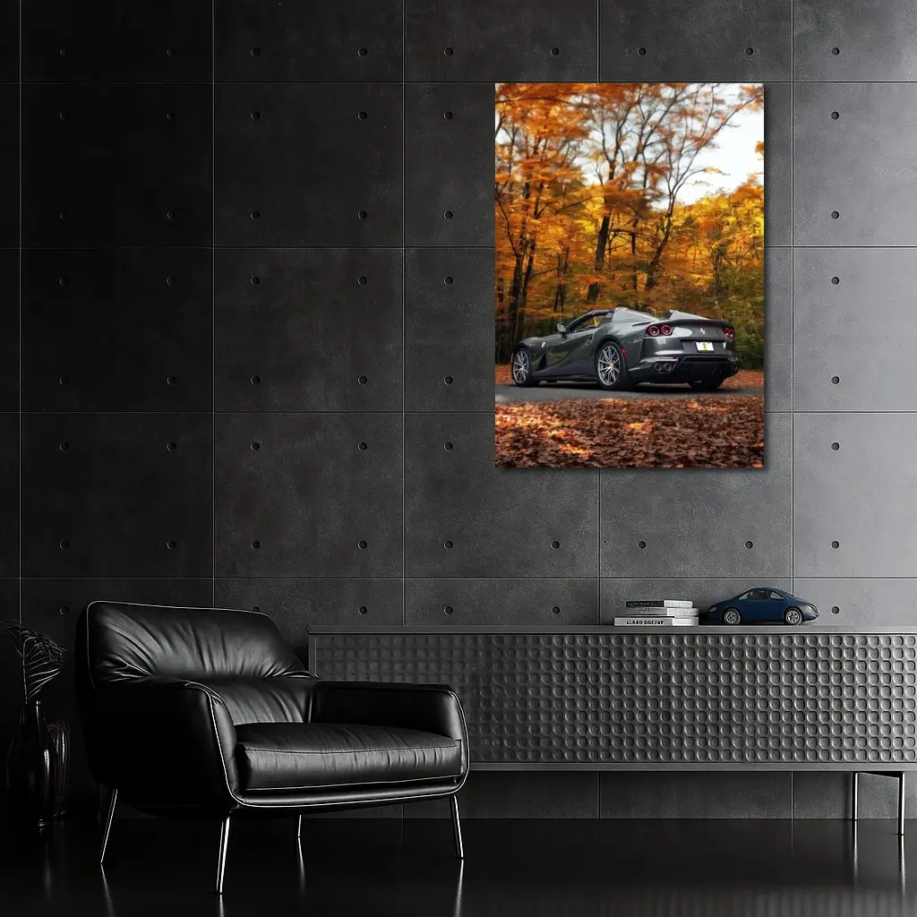 Ferrari 812 GTS Gray Autumn Forest Road – Wall Art