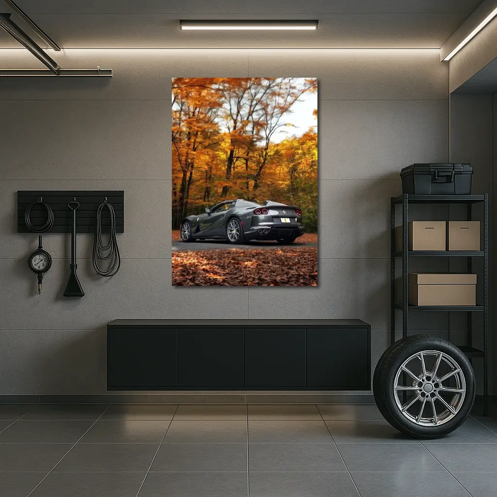 Ferrari 812 GTS Gray Autumn Forest Road – Wall Art
