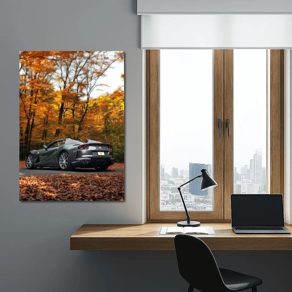 Ferrari 812 GTS Gray Autumn Forest Road – Wall Art