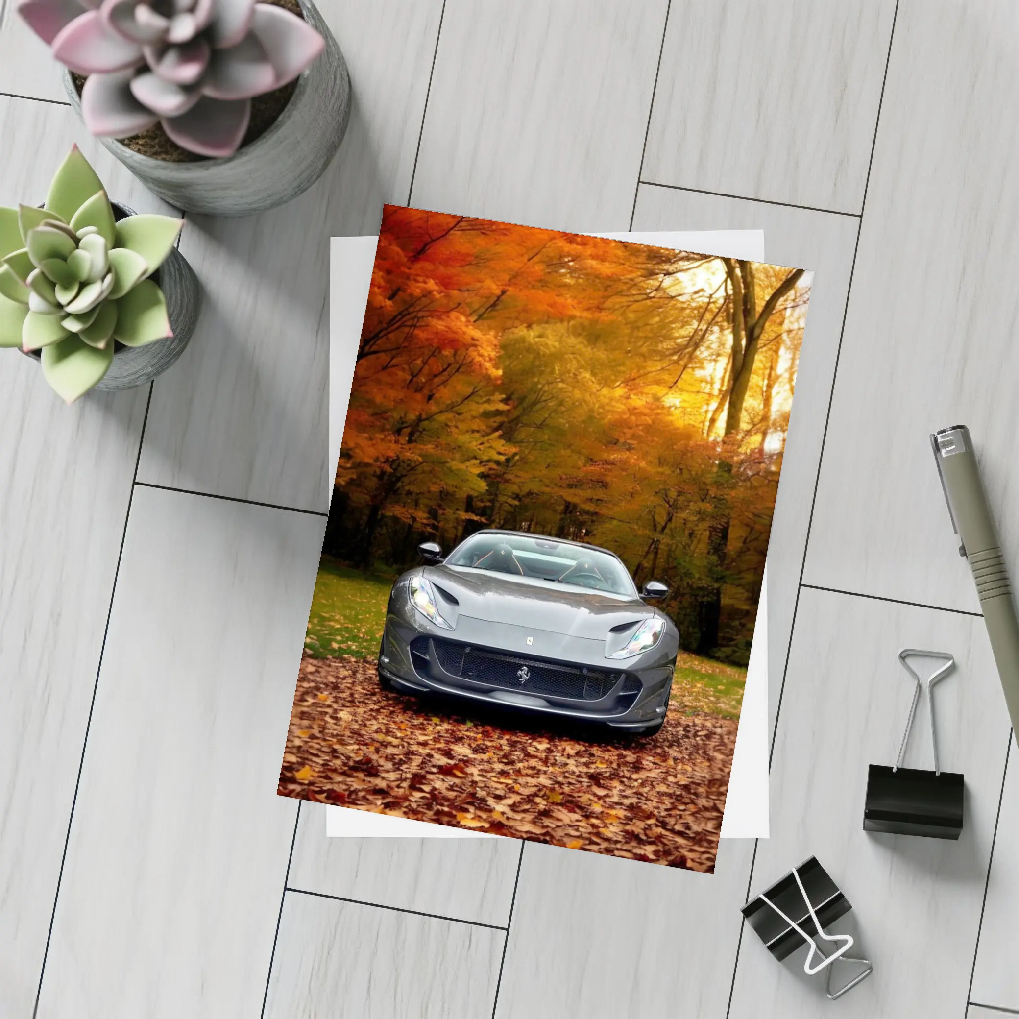 Ferrari 812 GTS Gray Autumn Forest – Postcards