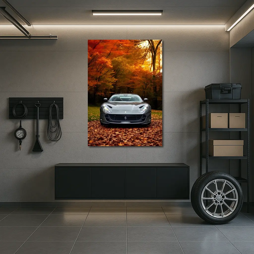 Ferrari 812 GTS Gray Autumn Forest – Wall Art
