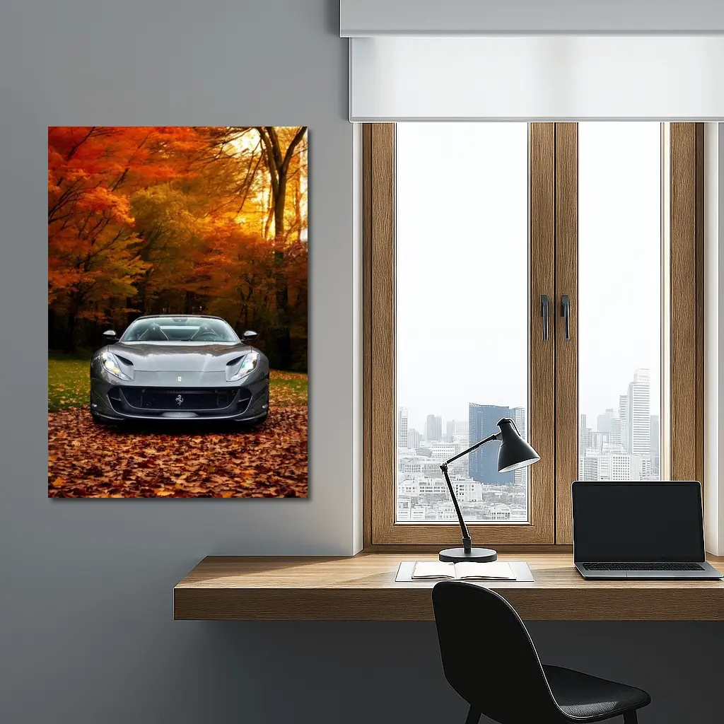 Ferrari 812 GTS Gray Autumn Forest – Wall Art