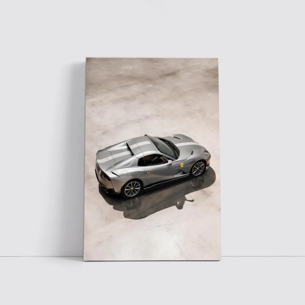 Ferrari 812 GTS Silver Parking Lot Overhead – Wall Art