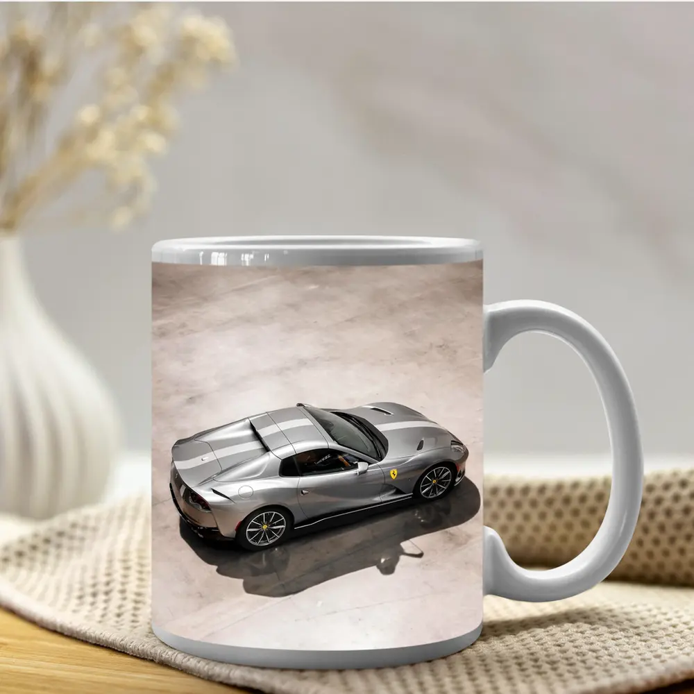Ferrari 812 GTS Silver Parking Lot Overhead – Mugs
