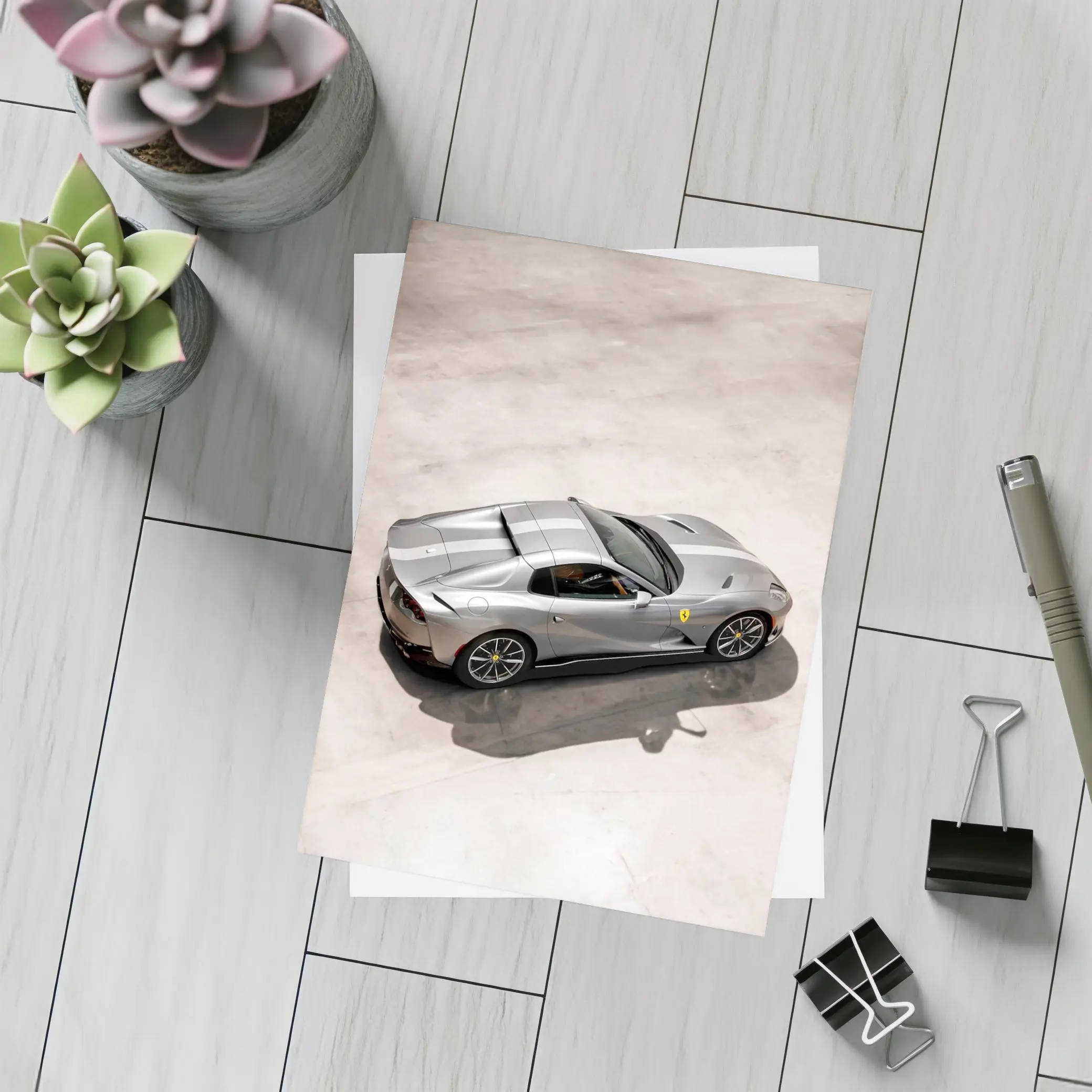 Ferrari 812 GTS Silver Parking Lot Overhead – Postcards