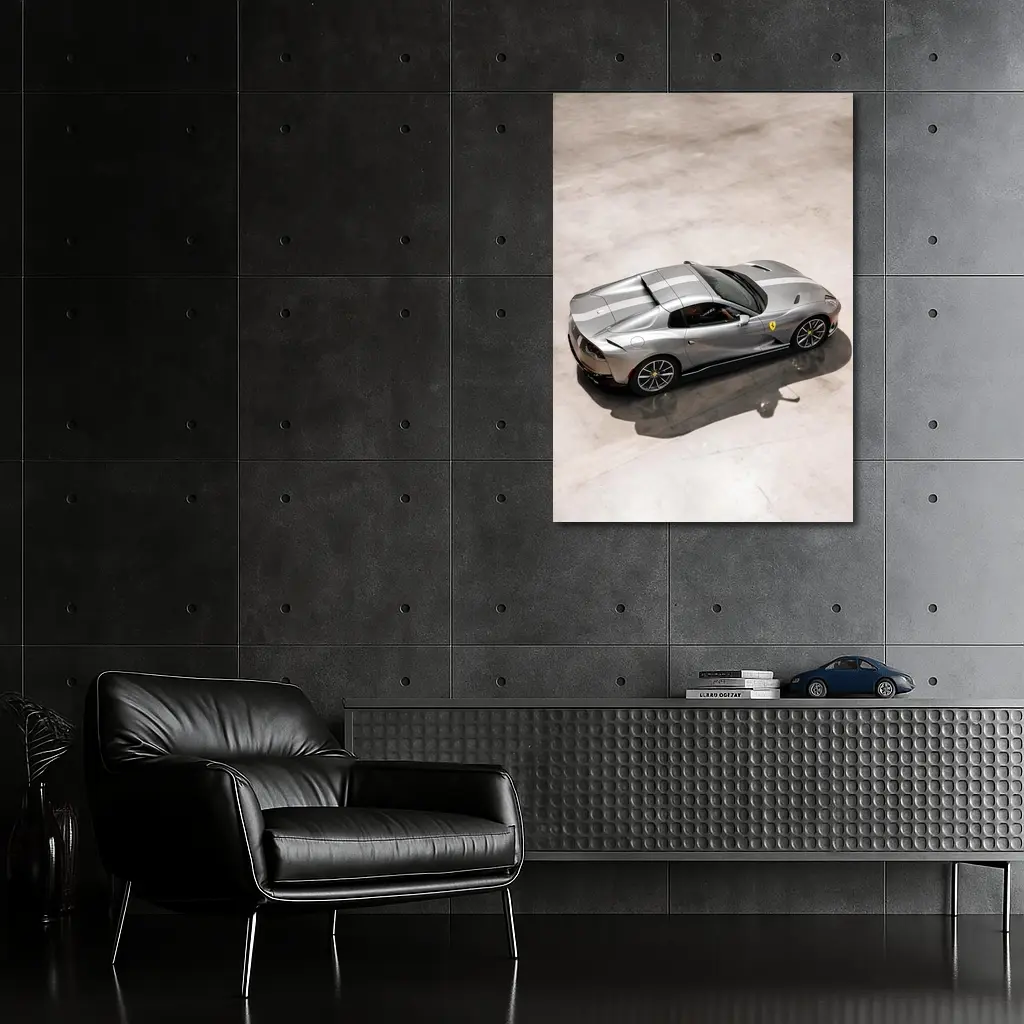 Ferrari 812 GTS Silver Parking Lot Overhead – Wall Art
