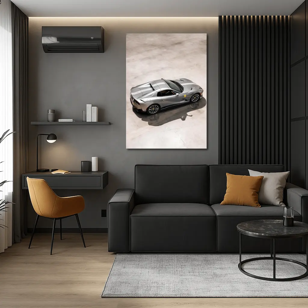 Ferrari 812 GTS Silver Parking Lot Overhead – Wall Art