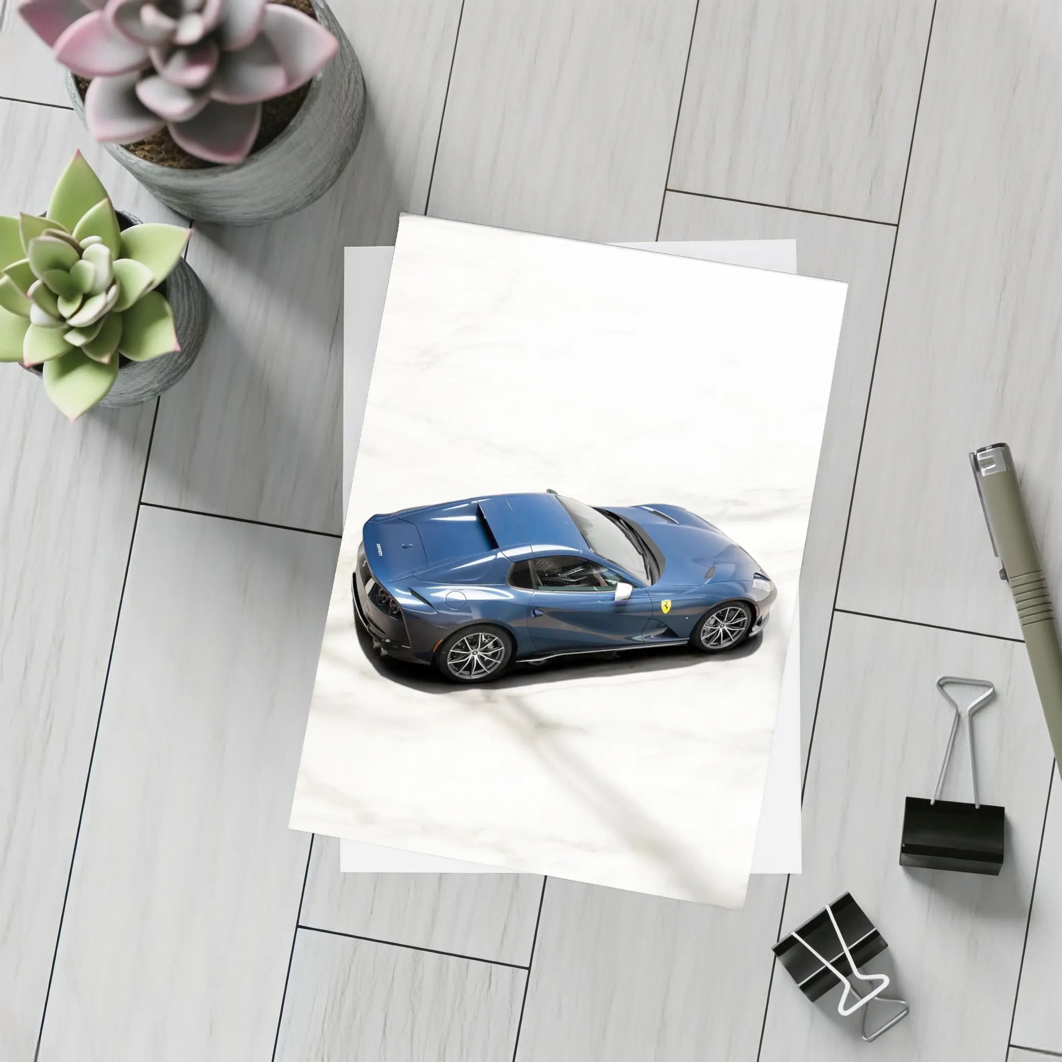 Ferrari 812 GTS Blue on Marble – Postcards
