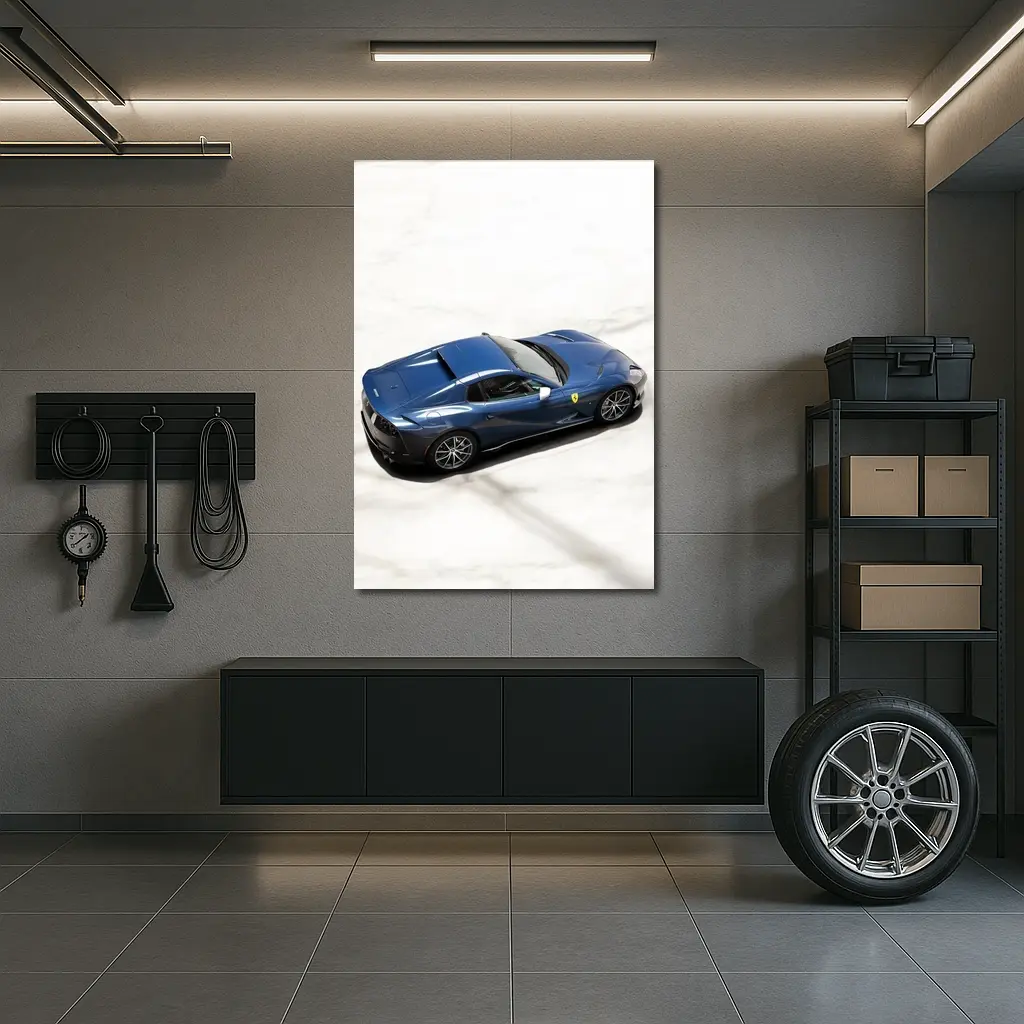 Ferrari 812 GTS Blue on Marble – Wall Art