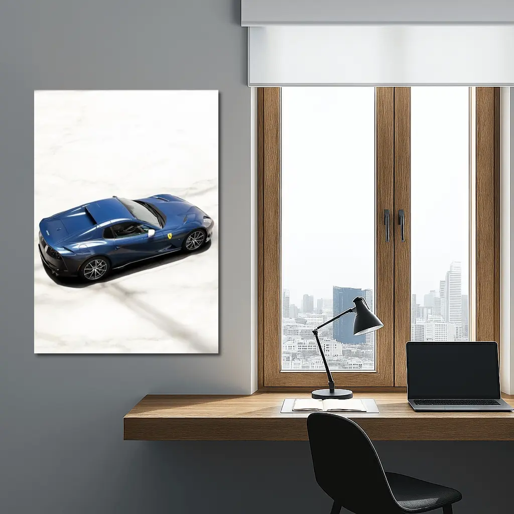 Ferrari 812 GTS Blue on Marble – Wall Art