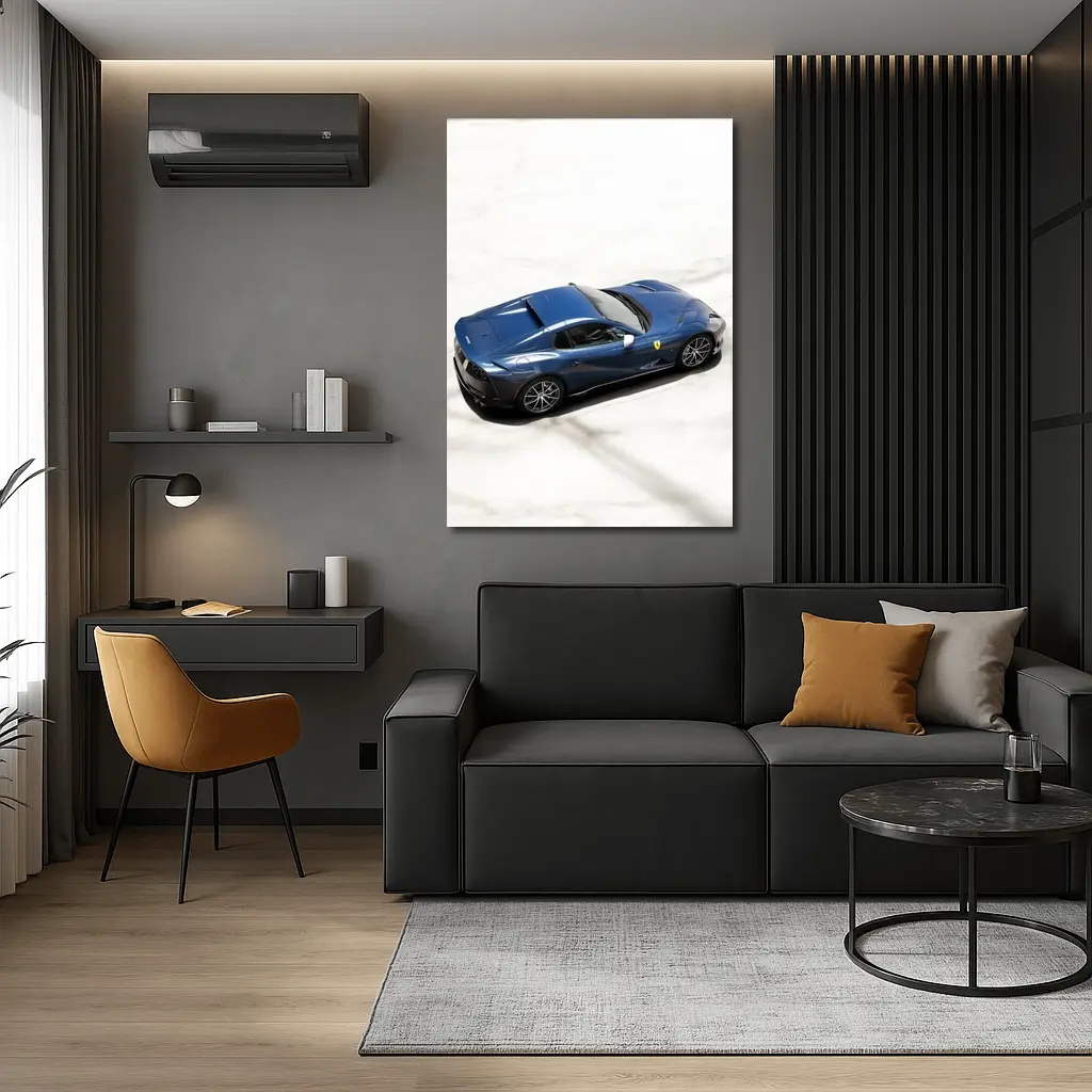 Ferrari 812 GTS Blue on Marble – Wall Art
