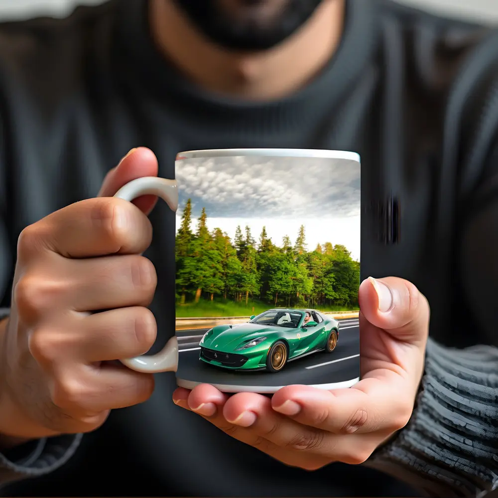 Ferrari 812 GTS Green on Open Road – Mugs