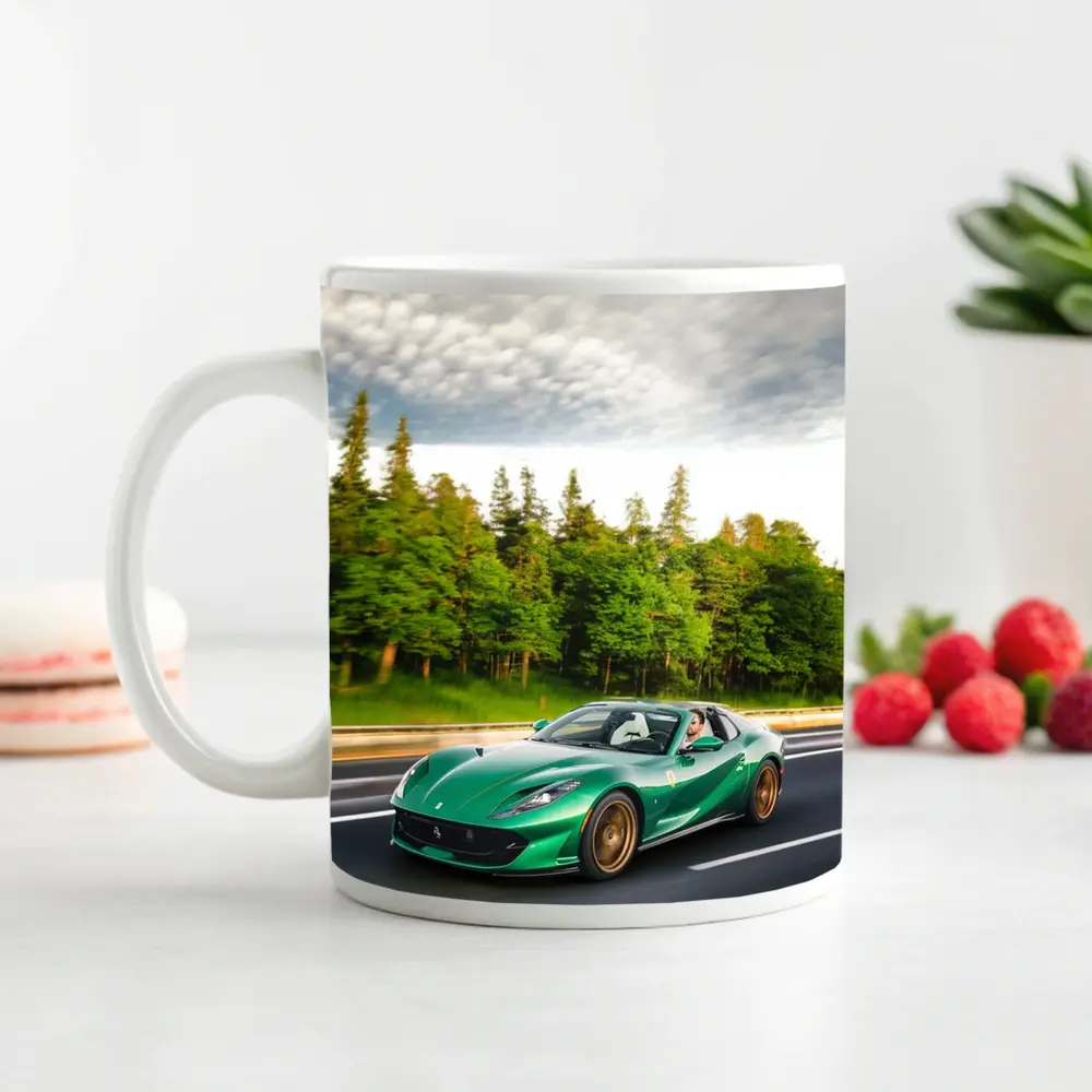 Ferrari 812 GTS Green on Open Road – Mugs