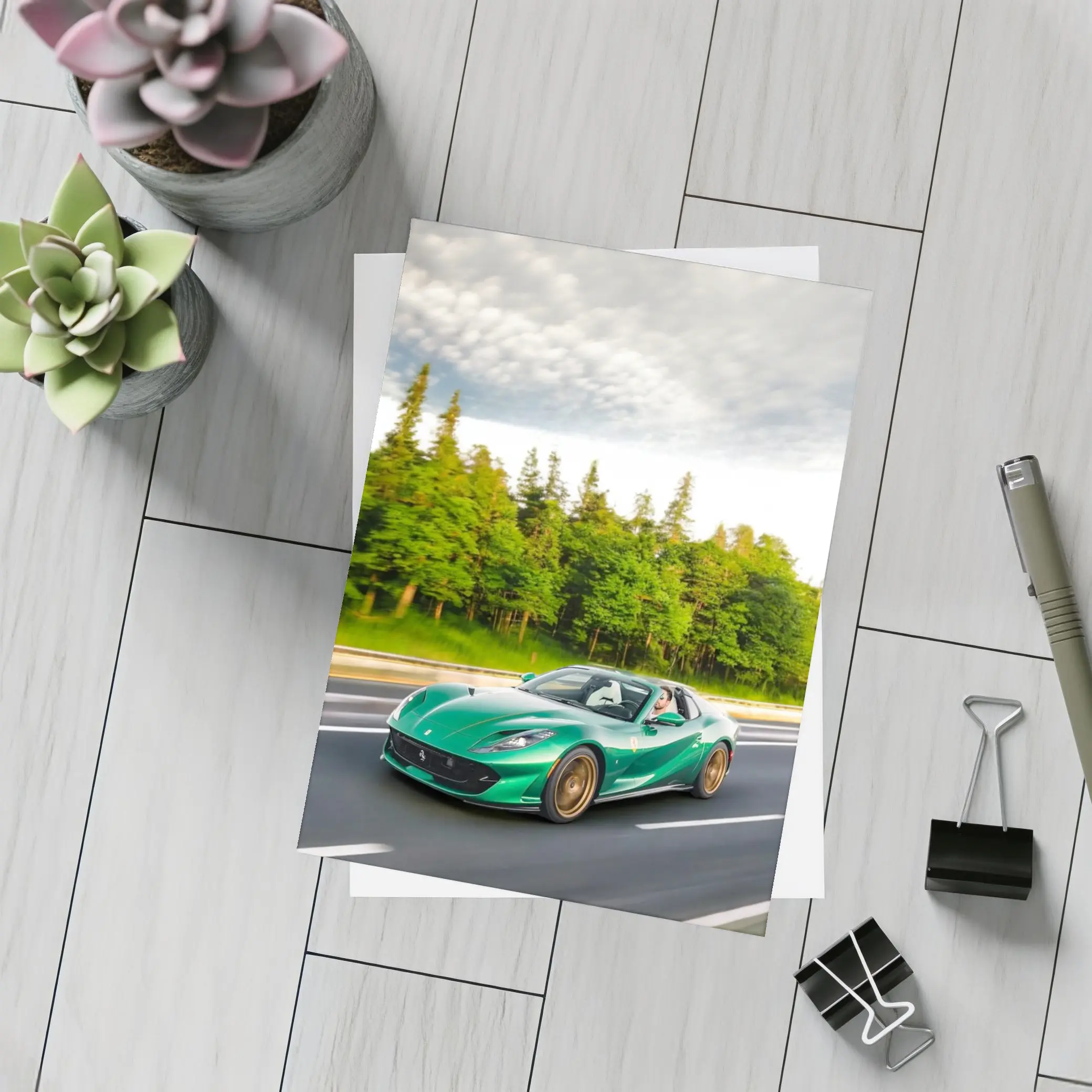 Ferrari 812 GTS Green on Open Road – Postcards