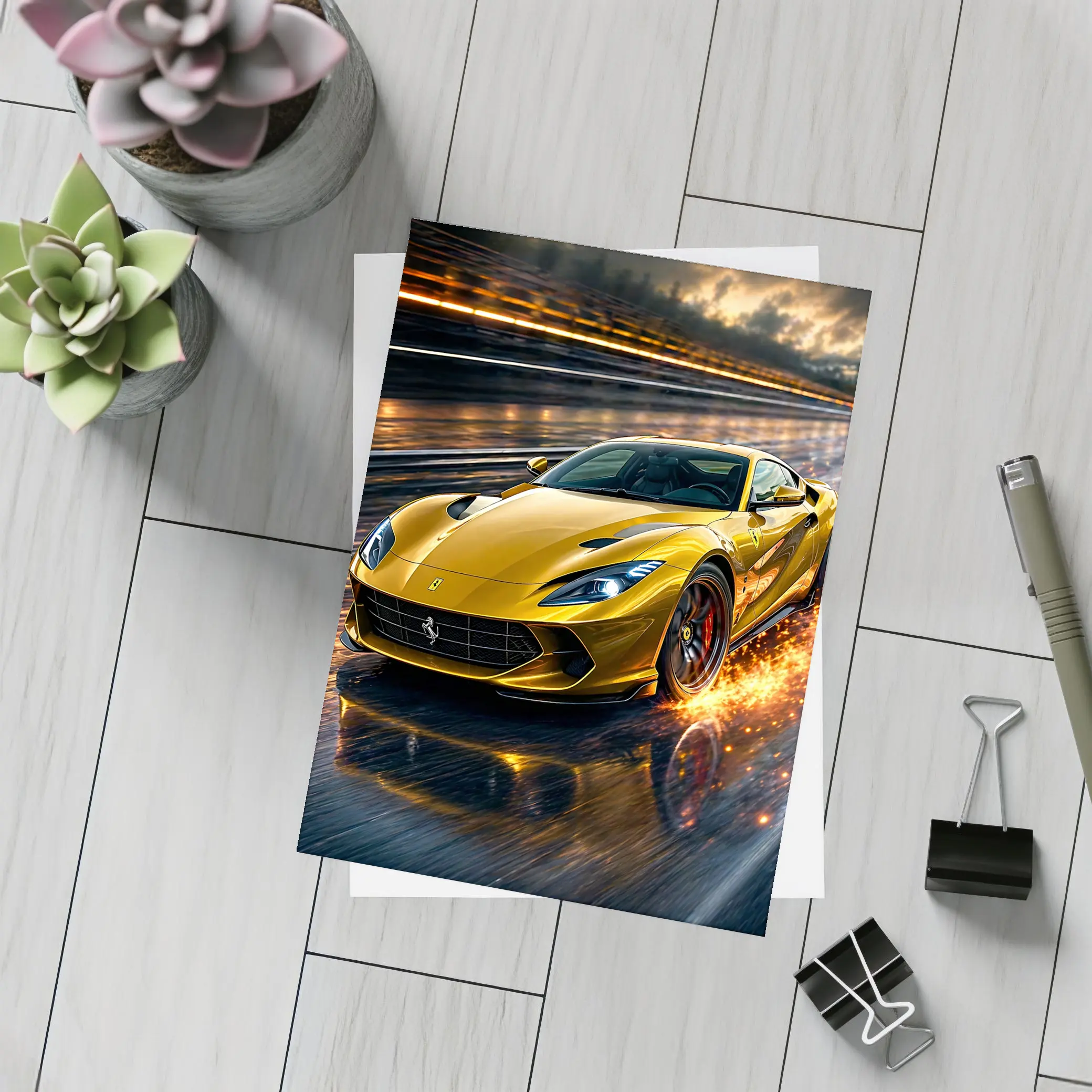 Ferrari 812 Superfast Yellow Racing Track Speed – Postcards