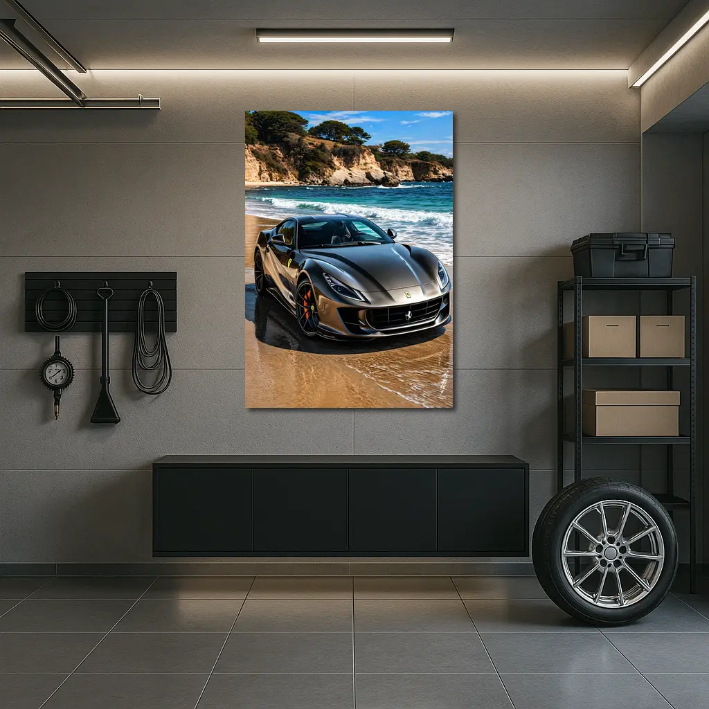 Ferrari 812 Superfast Dark Silver Beach Setting – Wall Art