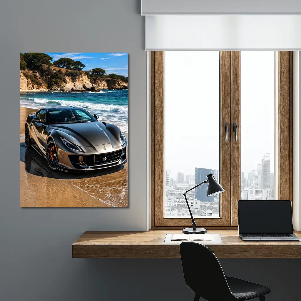 Ferrari 812 Superfast Dark Silver Beach Setting – Wall Art