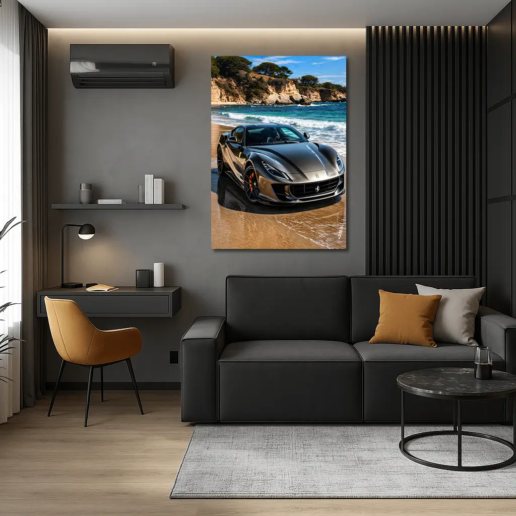 Ferrari 812 Superfast Dark Silver Beach Setting – Wall Art