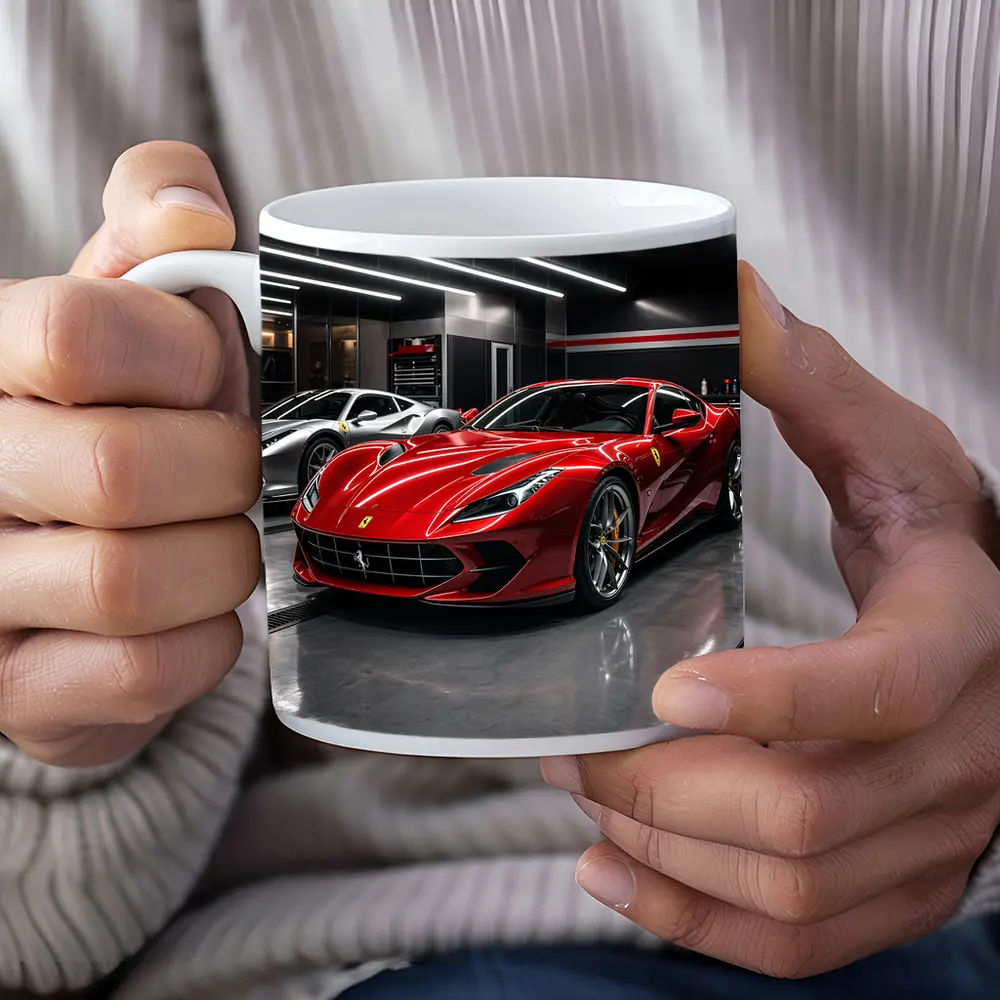 Ferrari 812 Superfast Red in Garage – Mugs