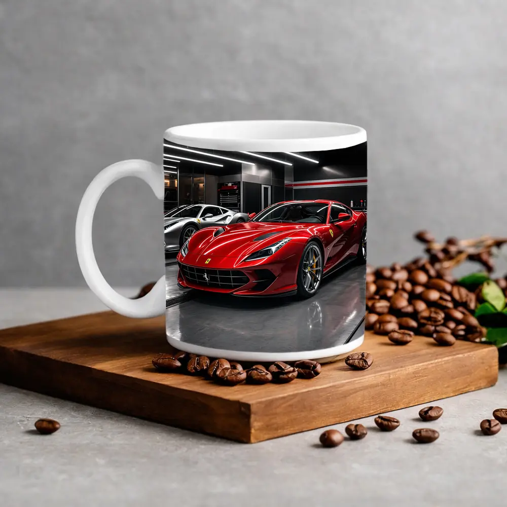 Ferrari 812 Superfast Red in Garage – Mugs