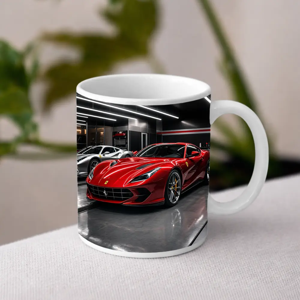 Ferrari 812 Superfast Red in Garage – Mugs