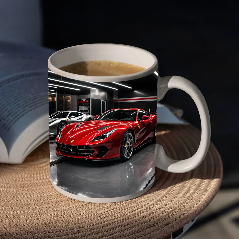 Ferrari 812 Superfast Red in Garage – Mugs