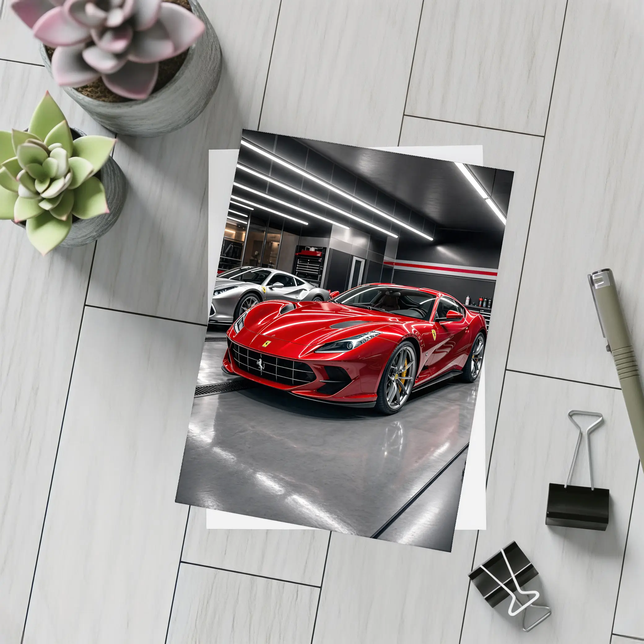 Ferrari 812 Superfast Red in Garage – Postcards