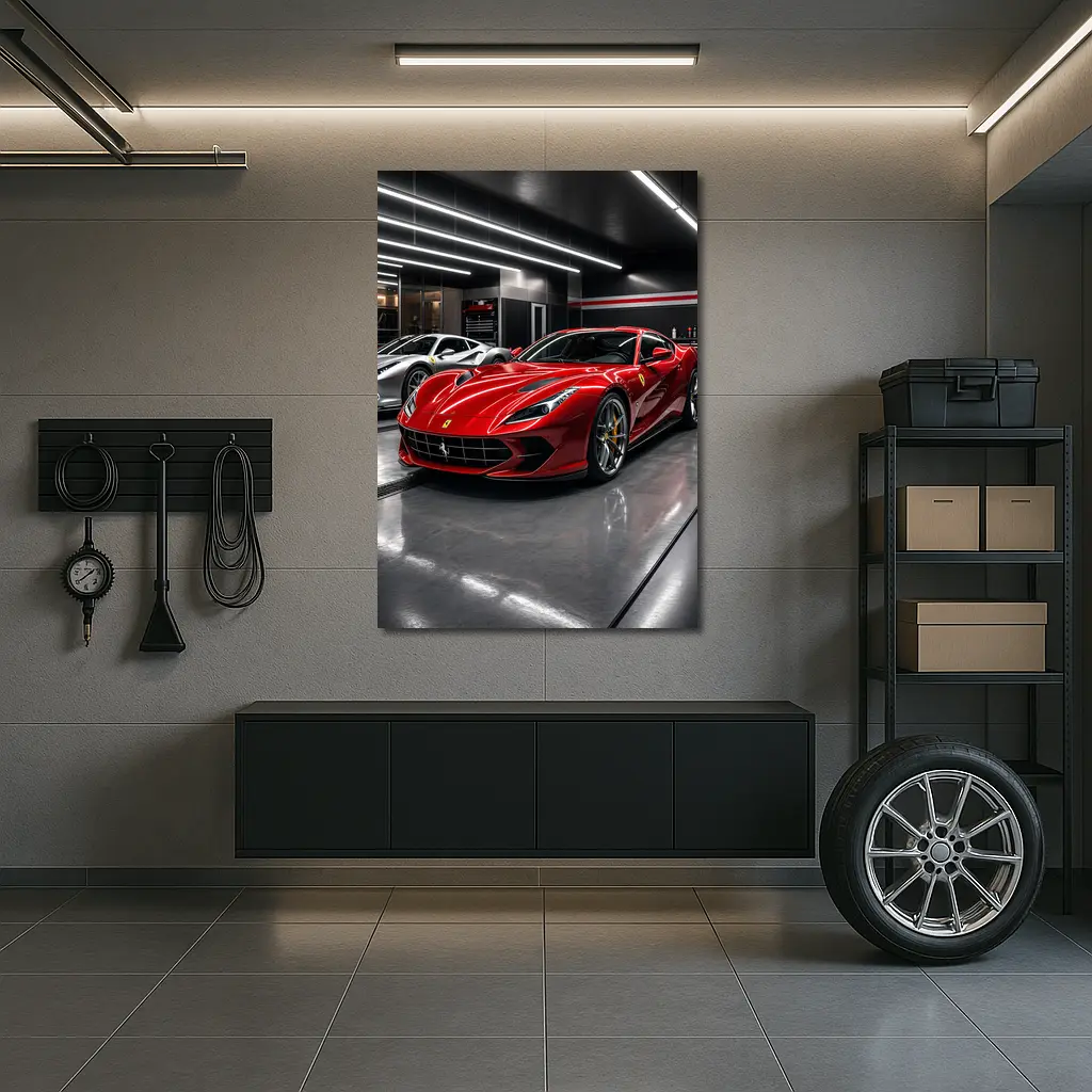 Ferrari 812 Superfast Red in Garage – Wall Art