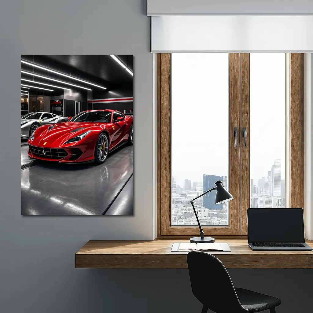Ferrari 812 Superfast Red in Garage – Wall Art