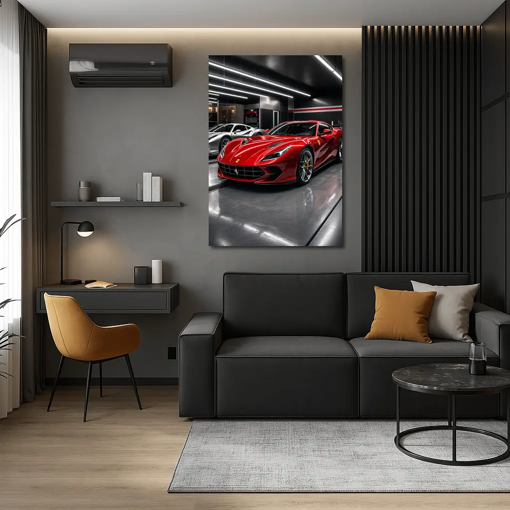 Ferrari 812 Superfast Red in Garage – Wall Art