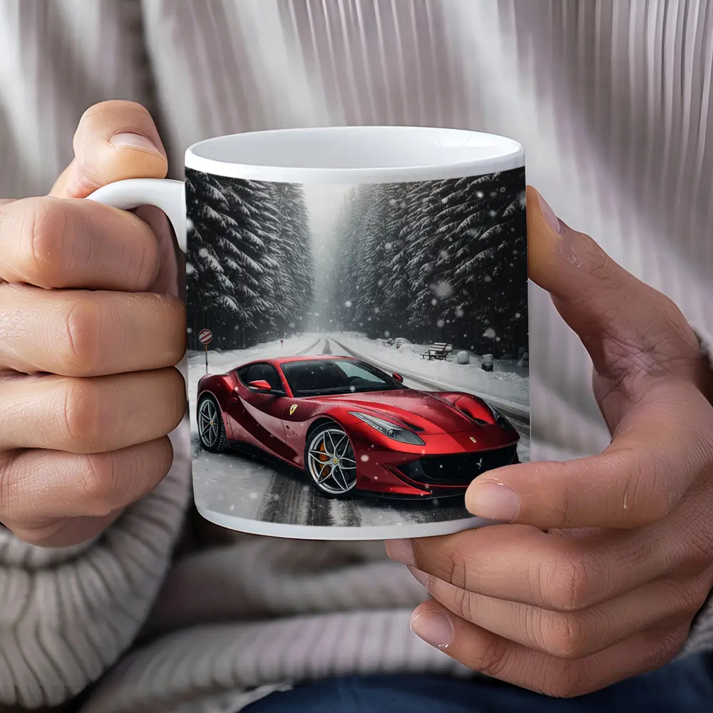 Ferrari 812 Superfast Red Snowy Forest Road – Mugs