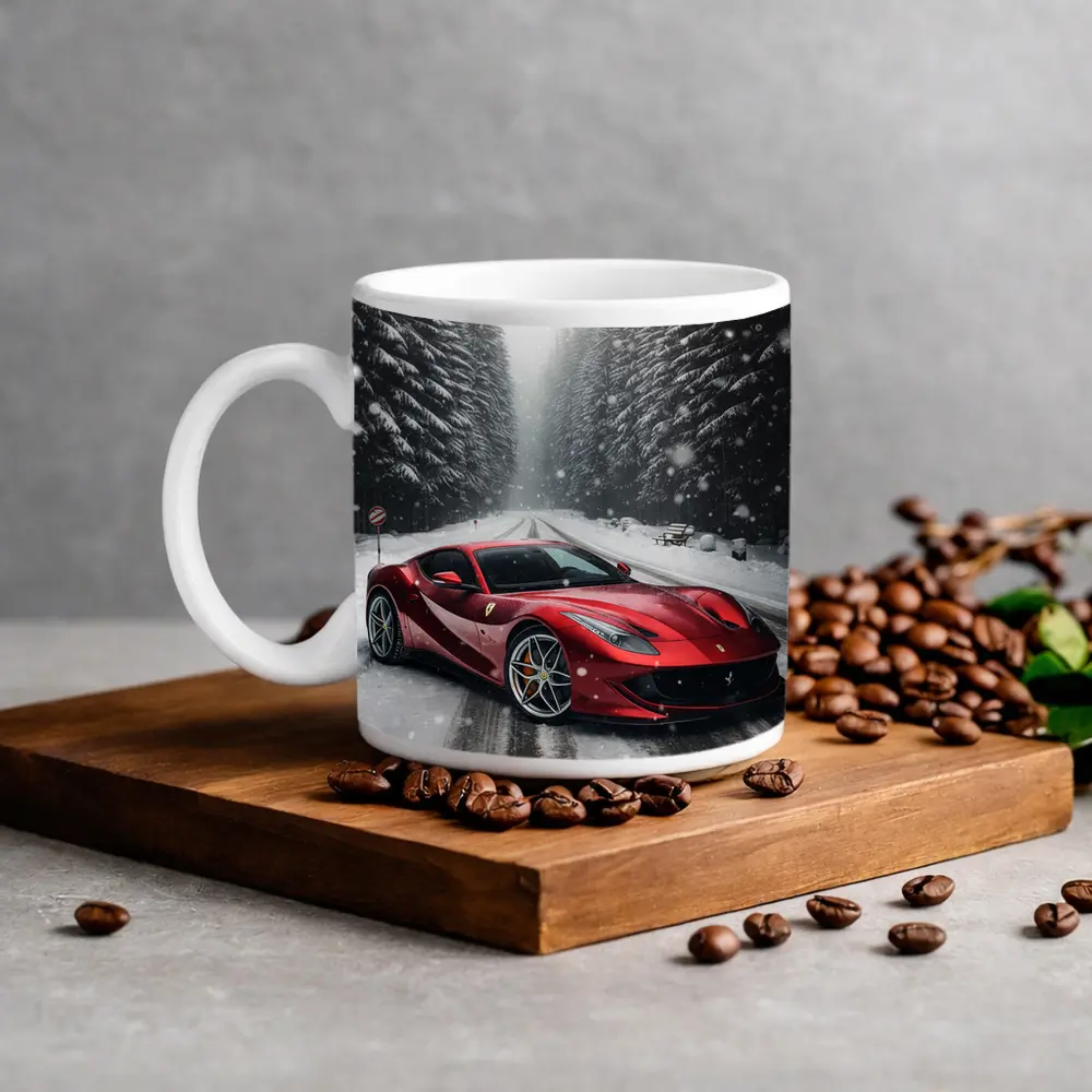 Ferrari 812 Superfast Red Snowy Forest Road – Mugs