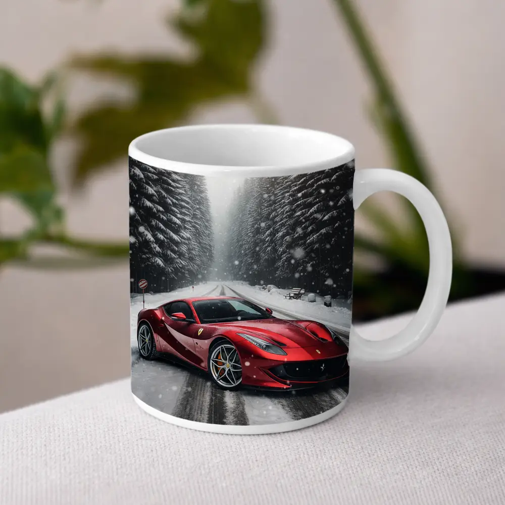Ferrari 812 Superfast Red Snowy Forest Road – Mugs