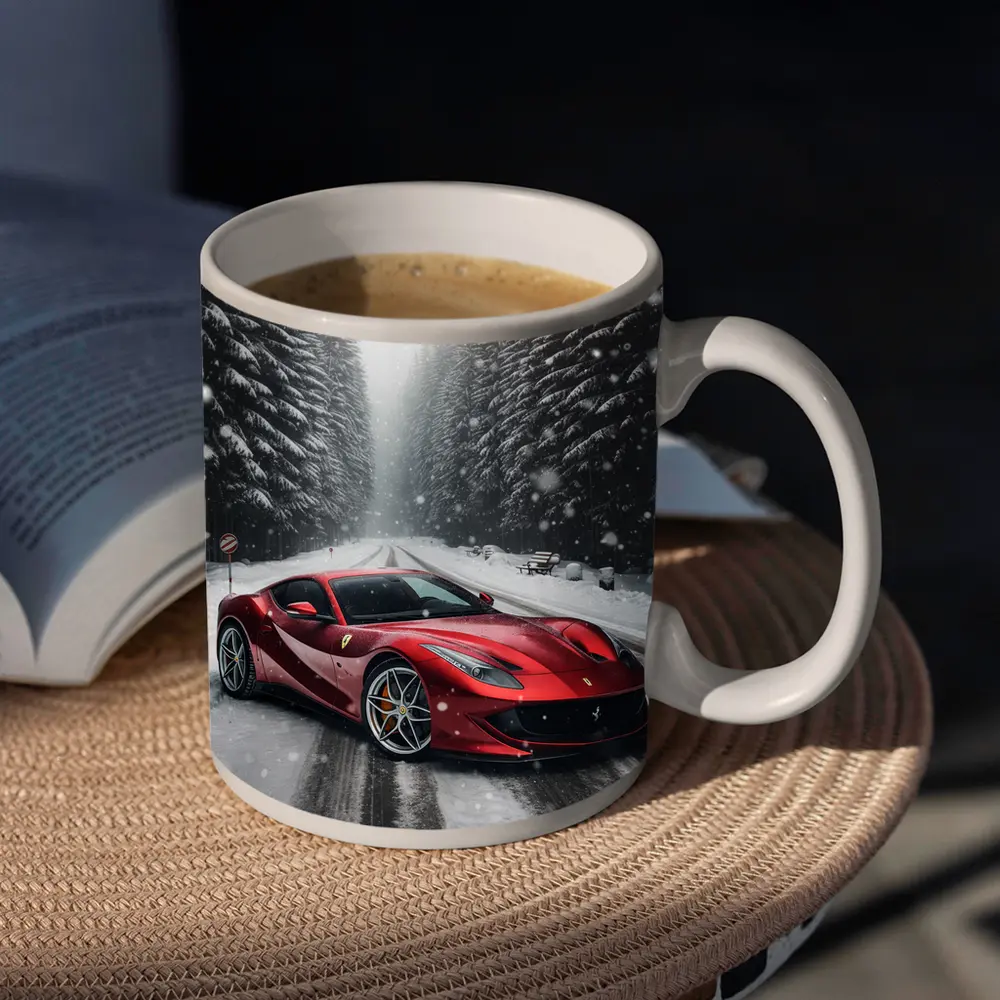 Ferrari 812 Superfast Red Snowy Forest Road – Mugs