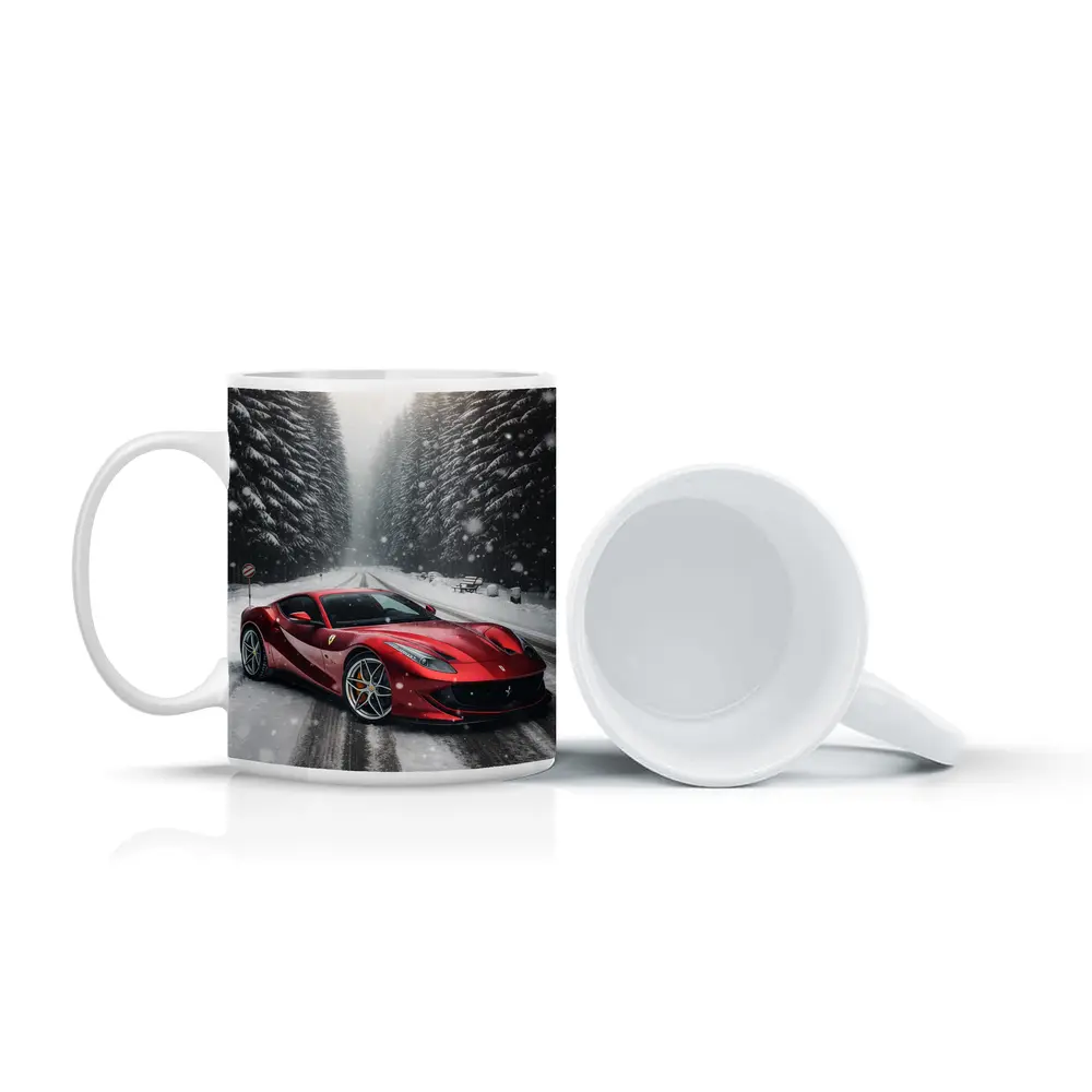 Ferrari 812 Superfast Red Snowy Forest Road – Mugs