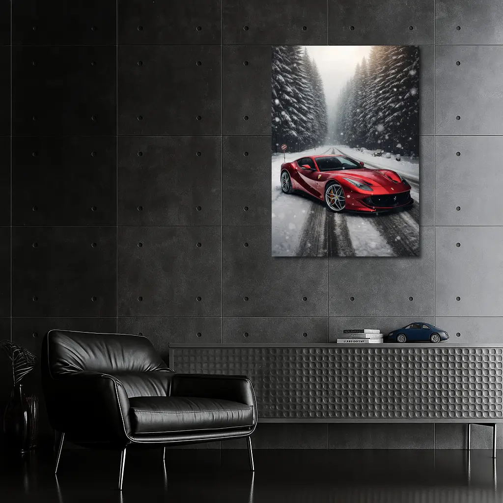 Ferrari 812 Superfast Red Snowy Forest Road – Wall Art