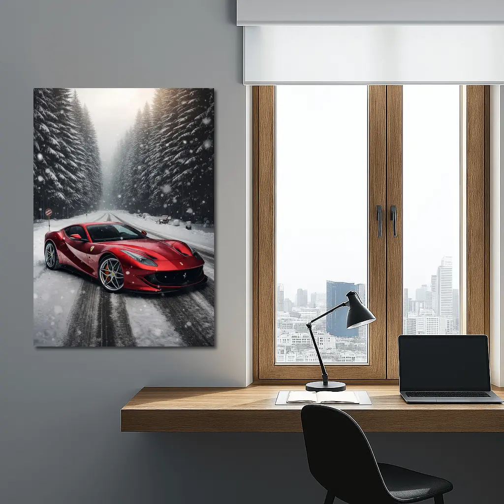 Ferrari 812 Superfast Red Snowy Forest Road – Wall Art