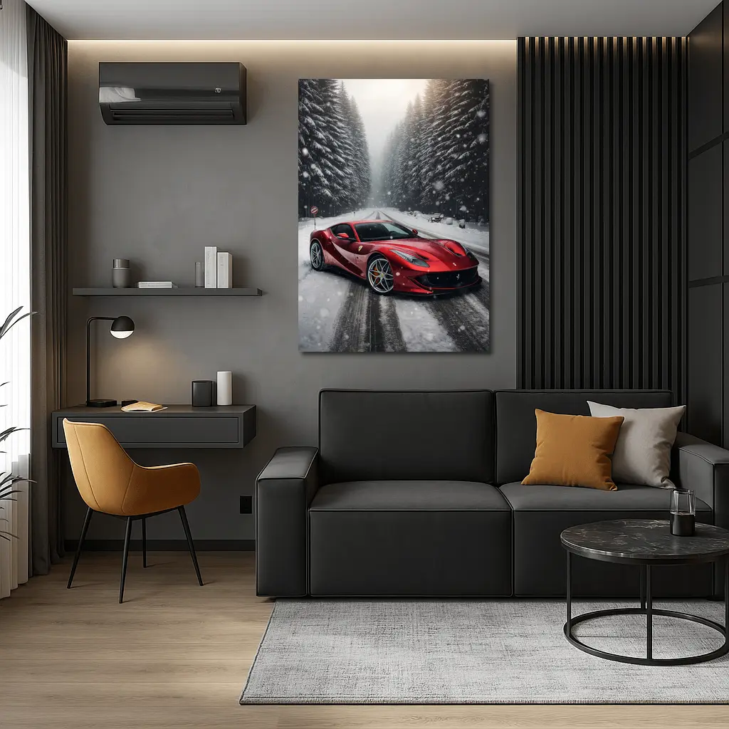 Ferrari 812 Superfast Red Snowy Forest Road – Wall Art