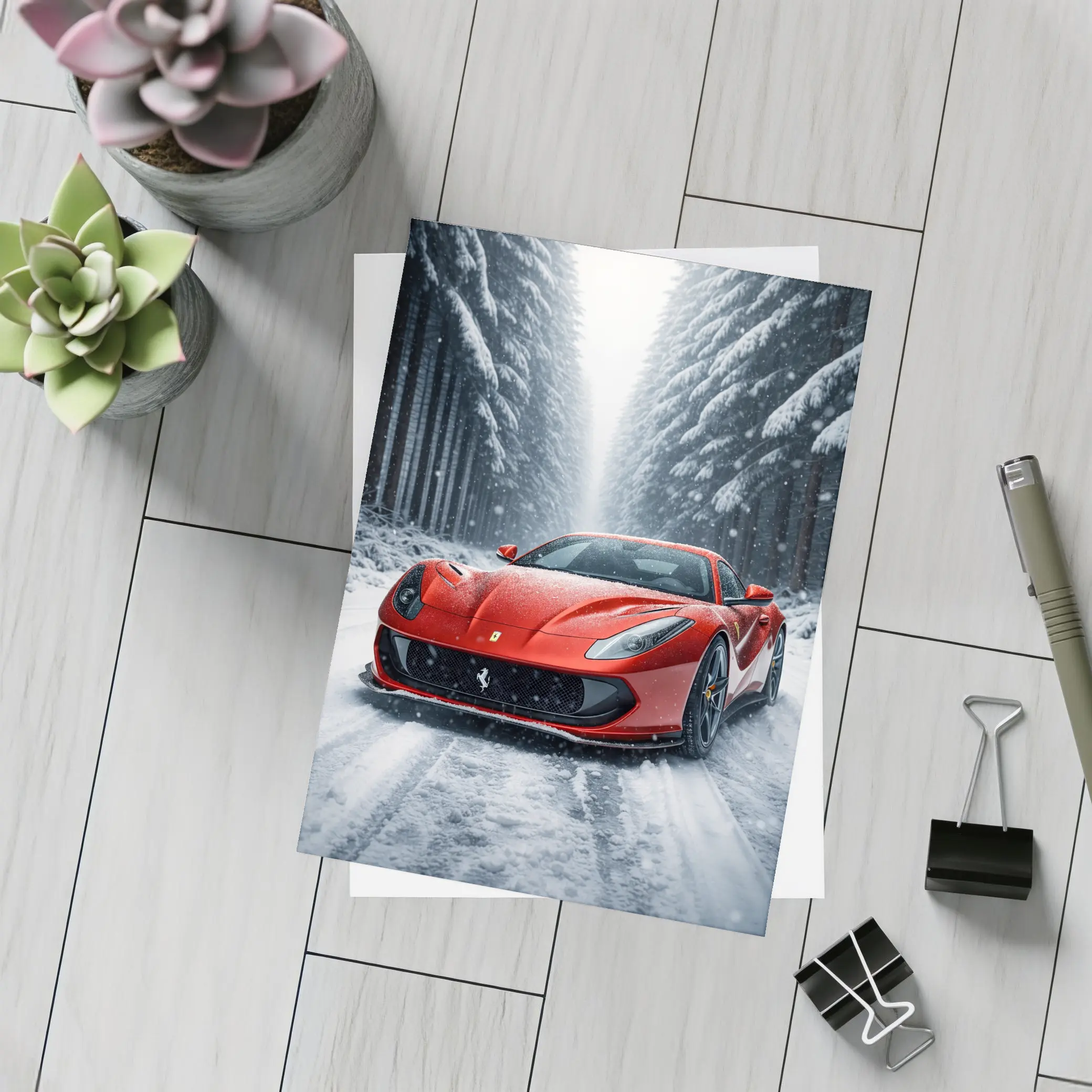 Ferrari 812 Superfast Red Snowy Forest – Postcards